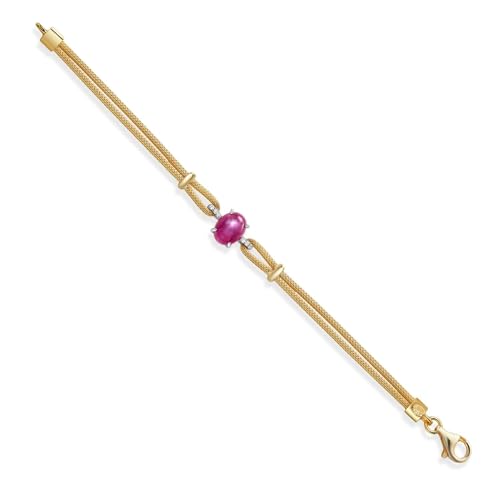 Gem Stone King 18K Gold Plated Two Tone Silver Personalized Customized Red Created Star Ruby & Lab Grown Diamond Bracelet For Women | 6.5/7/7.5 Inches | Made In Italy4