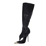 Pazzion Women Sexy Open Toe Knee High Boots Side...