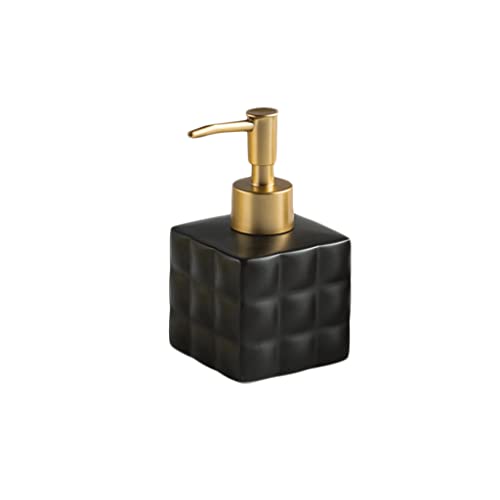 SUREK Simple Ceramic Matte Square Soap Dispenser Manually Lotion Dispenser with Pump 220 ml/ 7.7 oz Countertop for Bathroom Kitchen Easy to use, Black