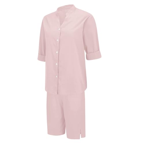 Conjunto de 2 piezas de lino fresco para evitar el calor con pantalón ancho rosa Z01 2