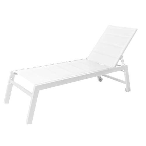 LOLAhome   Tumbona de Jardín y Exterior Stella Deluxe, Acolchada, de Aluminio Blanco, Reclinable, con Ruedas. Epoxi Anti Corrosión. 200x65 cm. Mejorada 2026.