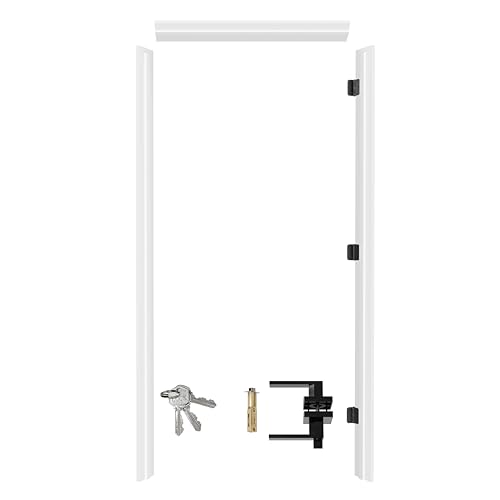 ARKHJEM Door Jamb Frame Kit with Pre-Installed Hinges & Door Seal Strips & Handle, Primed Composite Door Frame Kit, Pine Wood, Right Handed, 81.65 in. x 4.57in. x 1.18 in