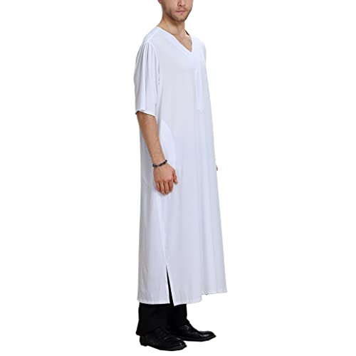 Men Sleepwear Robes Arabic Clothes Short Sleeve Dubai Kaftan Islamic Thobe Long Pajamas Nightgown M-XL 6