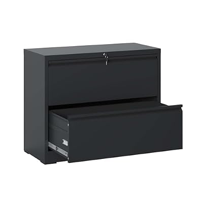 Kiwaou Lateral File Cabinet 2 Drawer, Locking Metal Filing Cabinet for Legal/Letter/A4/F4 Size, Black Office Storage Cabinet with Key Lock, 220 Lbs Capacity