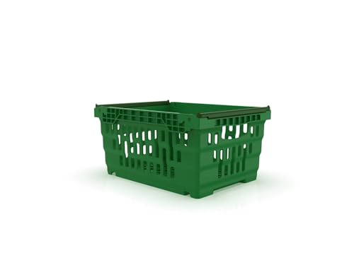 HomeHQ 20 Litre Bale Arm Crate, Nesting Ventilated Plastic Basket, Supermarket Vegetable & Fruit Display (400x300x200mm) (GREEN)