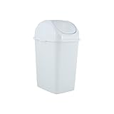 Superio Medium Trash Can with Lid 4.5 Gallon Plastic Swing Top Garbage Can Slim Waste Bin for Under Sink/Cabinet, Laundry Room, Kitchen, Office, Bedroom, Bathroom, College Dorm, 18 Qt, White
