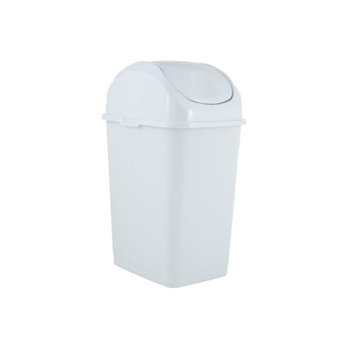 Superio Medium Trash Can with Lid 4.5 Gallon Plastic Swing Top Garbage Can Slim Waste Bin for Under Sink/Cabinet, Laundry Room, Kitchen, Office, Bedroom, Bathroom, College Dorm, 18 Qt, White