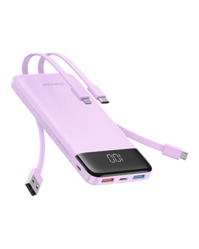 charmast Portable Charger Built-in Cables, 10000mAh Slim Power Bank Pocket