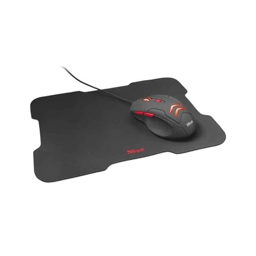 Trust Ziva Combo Ratón con Cable y Alfombrilla Gaming 22 x 30 cm, Antideslizante, 6 Botones, 3000 PPP, para PC, Ordenador Portátil, Laptop, Color Negro