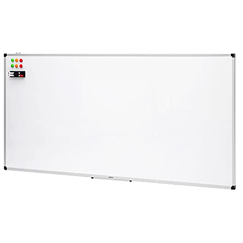 Amazon Basics - Pizarra blanca magnética con bandeja para rotuladores y marco de aluminio, 180 cm x...