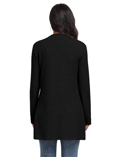 QIXING Damen Strickjacke Offen | Leichter Langarm Elegant Cardigan mit Taschen für Herbst & Winter | Bequem, atmungsaktiv und warm (Schwarz, M)