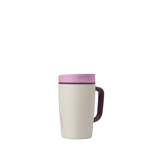 Image of Owala SmoothSip Slider Stainless Steel Insulated Travel Mug, 100% Leak Proof, For Hot and Cold Drinks, Travel Friendly with Sliding Lock Lid, 12oz, BPA Free, Leak Proof, Pink /Tan (Daybreak)