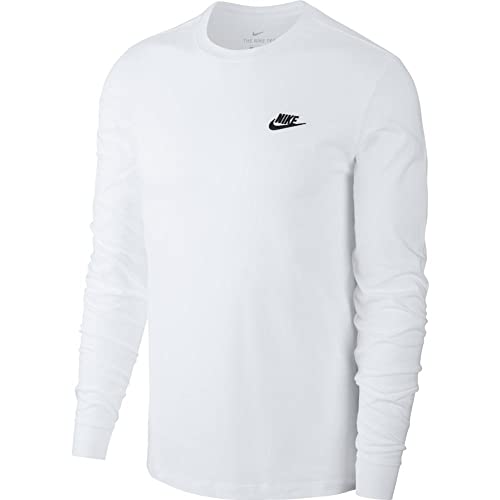 Nike Men's Sportswear Club Long-Sleeve T-Shirt, White/Black, S