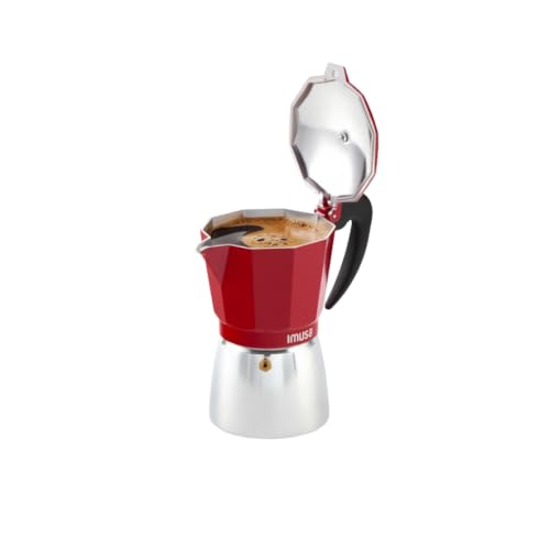 Imusa USA Red Aluminum Stovetop 6-cup Classic Italian and Cuban Espresso Maker (B120-43T), Silver/Red
