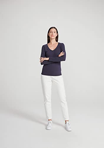 Blusa Básica Feminina Slim Manga Longa Azul Marinho G