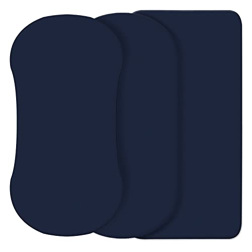 Image of CaSaJa Navy 3 Pack Bassinet Sheet Set, Silky Soft Handfeel with Comfy Napping Surface for Baby Boy and Girl, Flexible Fits Various Kinds of Cradle and Bessinet Mattress Up to 15" x 30" and Breathable