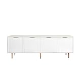 KWOJU Modern Simple TV Cabinet with 2 Big Doors and Shelves for 80 inch Television, Industrial TV Console Table for Living Room,Bedroom (White + MDF)
