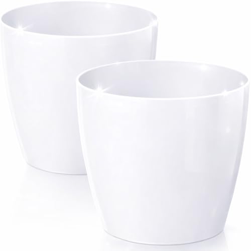 PECZEKO Macetas Brillantes Macetas Decorativas Hierbas Macetas Redondas de plástico duraderas y Ligeras para salón, Comedor, Cocina, terraza, balcón Juego de 2 Piezas (Blanco, diámetro 12 cm)