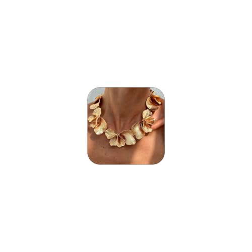 Zimocepuz Gold Charm Necklace Trendy Chunky Gold Flower Statement Necklace Boho Jewellery Gift For Wedding Bridesmaid Prom Fashion Accessories