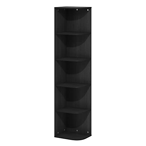 Image of Furinno PASIR Book Shelf, 5-Tier Corner Bookshelf with Open Shelf, Standing Bookcase, 9.3 x 12 x 51.7, for Organization and Storage, for Living Room, Bedroom, Home Office, Blackwood