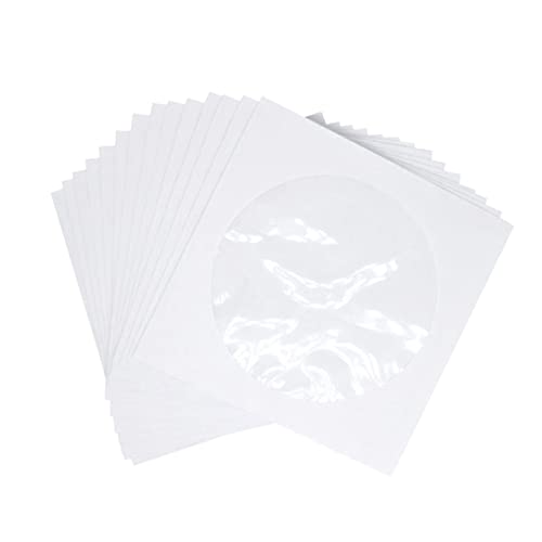 LALAFINA 100 Pcs CD Wallet with Transparent Window Paper Storage Cases for Dvd Discs for Home Cinema and Easy Organization White