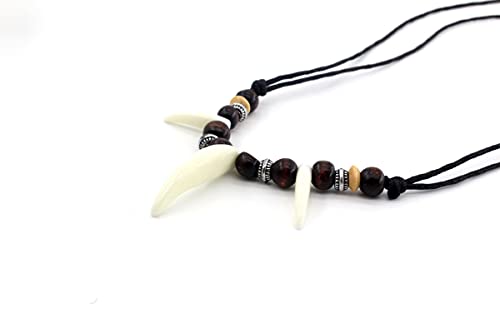Collier dent d'os pour homme avec pierre et corde tressée artisanale