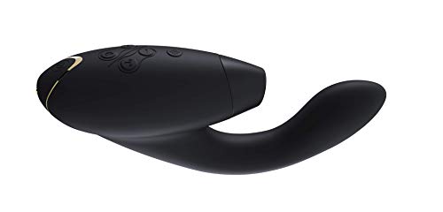 Vibrador Womanizer DUO Rabbit, estimulador de clítoris y punto G, doble estimulación íntima con 12 niveles de intensidad, un el exclusivo lubricante, Black Gold