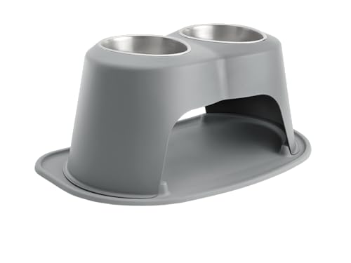 WeatherTech Double High Pet Feeding System - Elevated Dog/Cat Bowls - 12 inch High Dark Grey (DHC6412DGDG)
