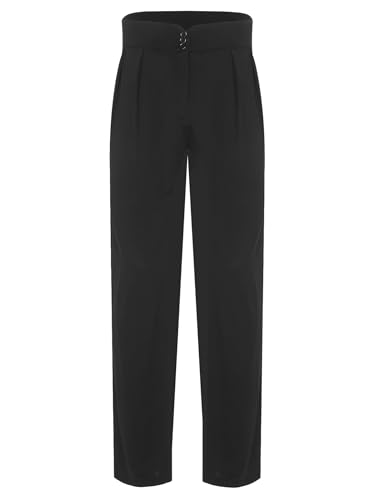 TTAO Pantalones largos de baile estándar para hombre, cintura alta, pantalones rectos de jazz, tango, samba, rumba, vals, Negro , M