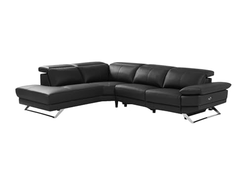 Vente-unique - Canapé d'angle Gauche Relax électrique en Cuir de Vachette Noir Puno II