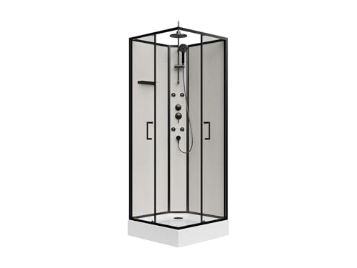 Vente-unique-Cabina de ducha de hidromasaje de fibra de bamb˙ - Negro mate - L80 x W80 x H225 cm - ARDALI