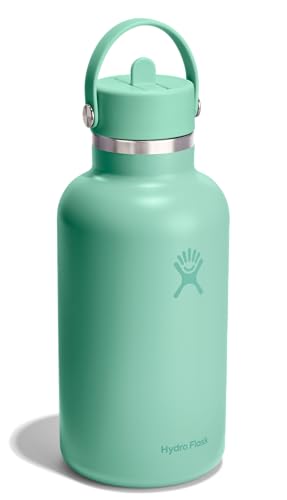 Image of Hydro Flask Water Bottle - Insulated Stainless Steel - Wide Straw Lid, Non Spill, Leakproof in 64 Oz Mermaid Green