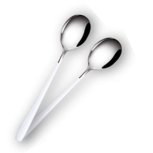 Image of Stainless Steel Dinner /Table Spoons, Silver Elliptical Head, Spoon Set, Length 21 cm, Set of 2, White