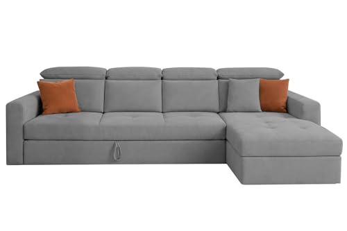 Image of Casaliving Gagnon RHS 6 Seater L Shape Corner Sofa Cum Bed for Living Room (Dark Grey Fabric) Premium Fabric Sofa