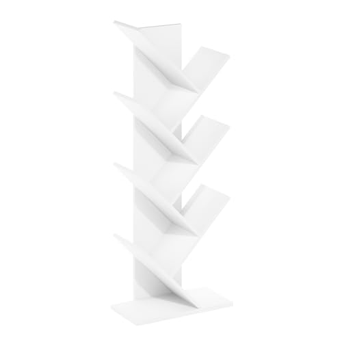 Image of Furinno Tree Book Shelf, 7-Tier Bookshelf with Angled Open Shelf, Tree Bookcase for Room Decor, 8.4 x 15.7 x 39.4, for Organization and Storage, for Living Room, Bedroom, Home Office, White