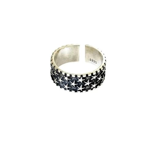 Bague pentagramme argentée vintage anneau ajustable style hip-hop