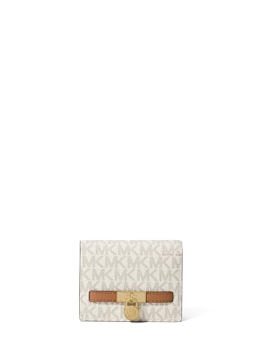 Michael Kors Hamilton Small Compact Wallet, Gold-Tone Hardware/MK Signature Coated Twill/Vanilla/Acorn