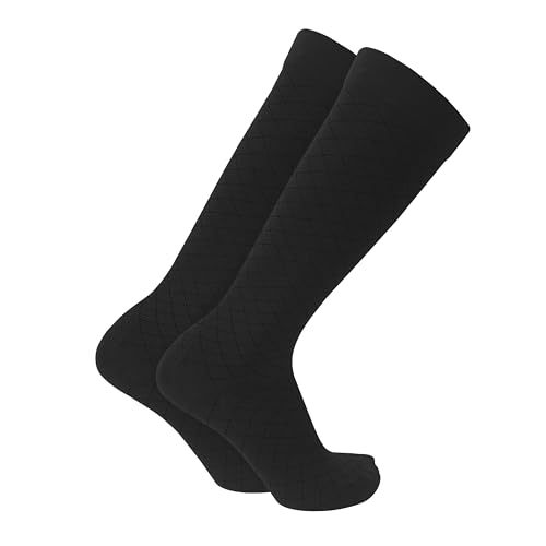 Image of Truform Pattern Compression Socks, 8-15 mmHg, Men & Women's Diamond Knit Dress Socks, Knee High Over Calf Length, Charcoal, Medium