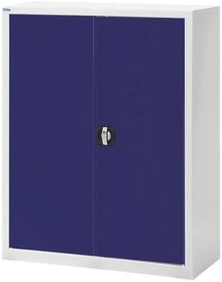 スチール書庫 本棚 3段 扉付き 鍵付き A4 耐荷重75kg (カラー扉 ブルー)