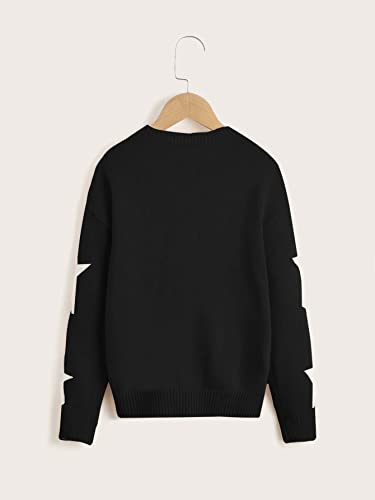 WDIRARA Girl's Star Printed Round Neck Long Sleeve Sweater Casual Drop Shoulder Pullover Knitwear2