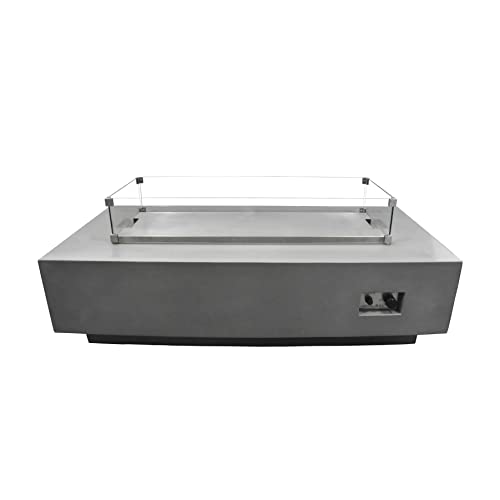 Elementi Granville Fire Pit Bundle Outdoor Firepit Set Includes 60” Natural Gas Concrete Firepit Table, Glass Windscreen, Stainless Steel Cover, Canvas Cover, Floor Mat, Ice Bucket #TOP4
