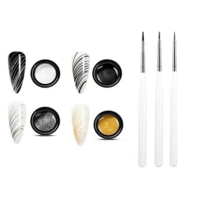 KRENI 4 Colors Spider Gel, New Upgraded Matrices Spider Gel with Nail Art Brushes, Nail Designs Gel Paint Wire Drawing Gel Polish for Line (White Black Gold Silver)-image-46