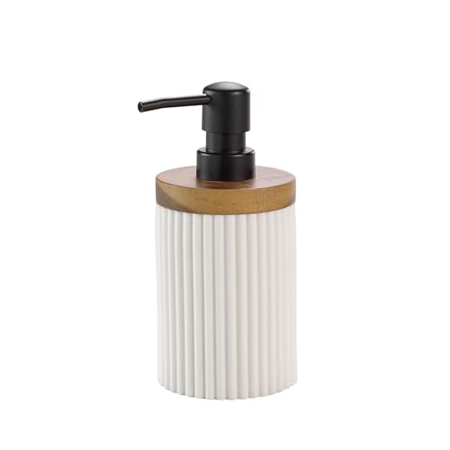 douceur d'intérieur, Distributeur Savon (Diamètre 8 x 17 cm) Niagara Blanc, Polyrésine et Acacia