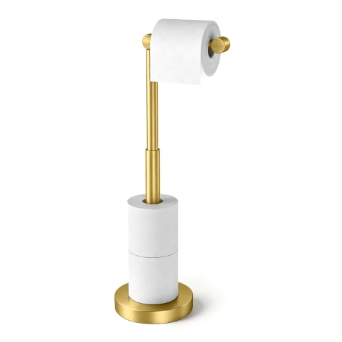 YUMORE Toilet Paper Holder Stand, Minimalist Design, Brushed Gold