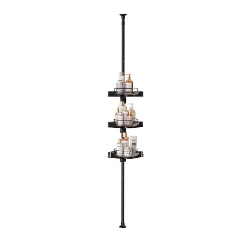 YCIA&DONE 360 Rotating Shower Caddy Tension Pole 3 Tiers Corner Shower Organizer for Bathroom Shelf Bathtub Adjustable Standing Shower Rack Easily Assemble 34-124 Inch Height Black