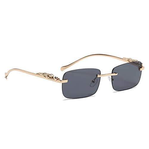 Image of Dervin Leopard Decorated Arms Rimless Rectangle Sunglasses for Men and Women