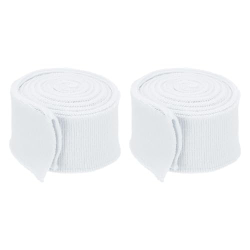 Rebower 3.5cm x 80M Puños Elásticos para Coser Tejido de Punto de Algodón Acanalado Mangas Banda Elástica, [para Tela, Manualidades Diy] - Blanco/ 2 Piezas