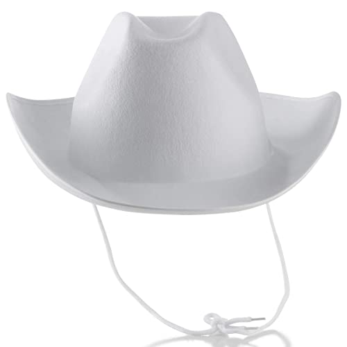 White Cowboy Hat - (Pack Of 2) Felt Cowboy Hats For Women And Men With Adjustable Neck Draw String, For Dress-Up Parties And Play Costume Accessories, Fits Most Teens And Adults #TOP4