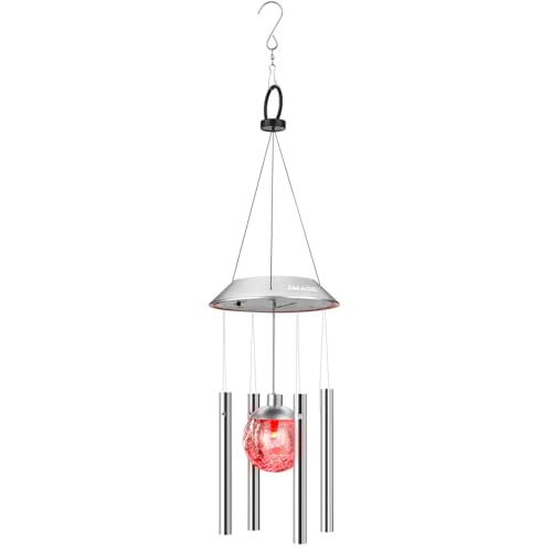IMAGE Solar Wind Chime Outdoor Hanging Lights Crackle Glass Ball Wind Chimes Color Changing Lights with Metal Tube Hanging Garden Lights for Patio Yard Home Decor Gifts for Mom Women - Thumbnail 6