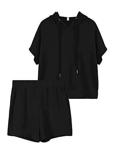 REORIA Damen Trainingsanzüge Kurzarm-Hoodie und fließende Shorts...